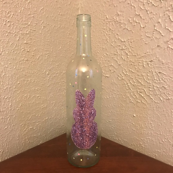 Purple Glitter Bunny Hand Painted Wine Bottle - Picture 6 of 7